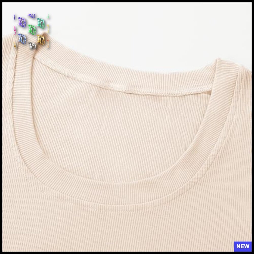 Ribbed Knit Scoop Neck Tee Slim Fit Summer Casual Top Recycled Material - Picture 3 of 7